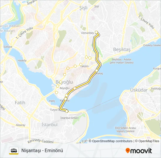 NIŞANTAŞI - EMINÖNÜ Dolmus & Minibus Line Map