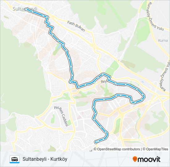 SULTANBEYLI - KURTKÖY minibüs / dolmuş Hattı Haritası