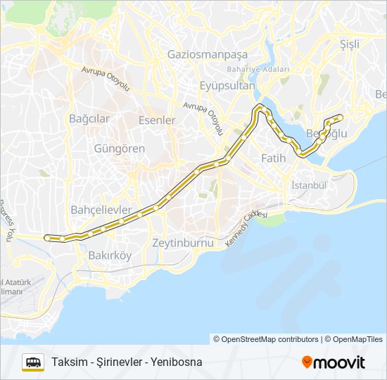 TAKSIM - ŞIRINEVLER - YENIBOSNA minibüs / dolmuş Hattı Haritası