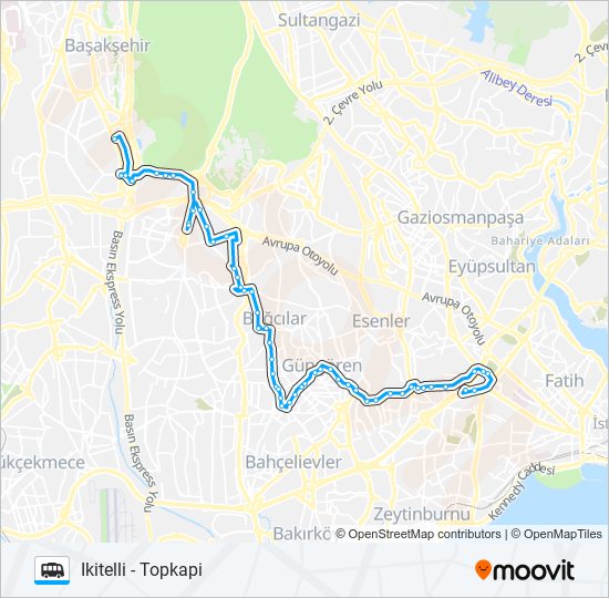 TOPKAPI - IKITELLI minibüs / dolmuş Hattı Haritası