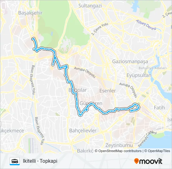 TOPKAPI - IKITELLI Dolmus & Minibus Line Map