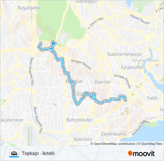 TOPKAPI - IKITELLI minibüs / dolmuş Hattı Haritası