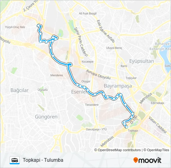 TOPKAPI - TULUMBA Dolmus & Minibus Line Map