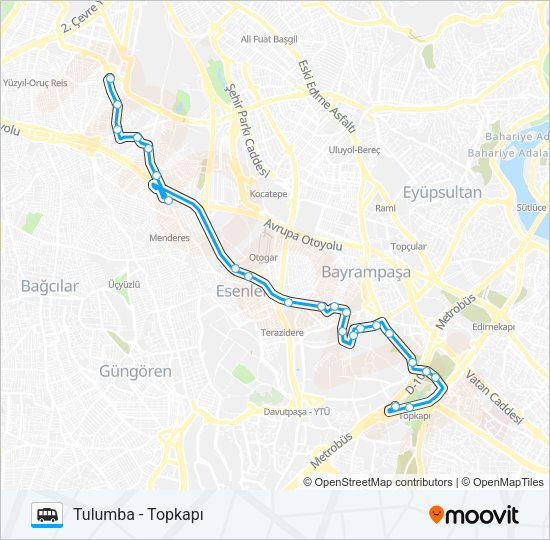 TOPKAPI - TULUMBA minibüs / dolmuş Hattı Haritası