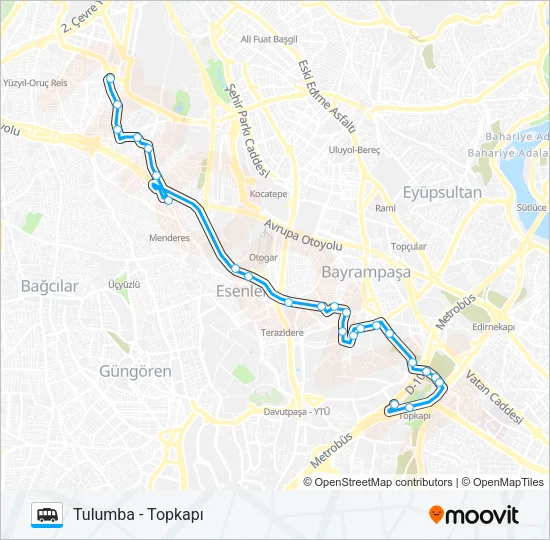 TOPKAPI - TULUMBA Dolmus & Minibus Line Map