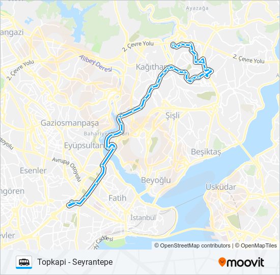 TOPKAPI - SEYRANTEPE minibüs / dolmuş Hattı Haritası