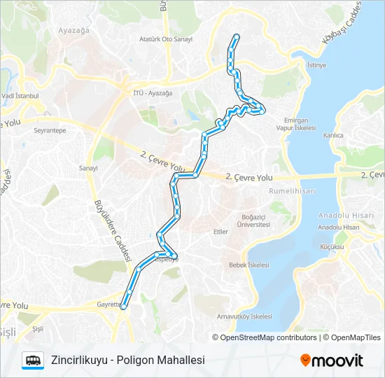 ZINCIRLIKUYU - POLIGON MAHALLESI Dolmus & Minibus Line Map