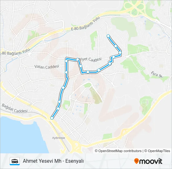 AHMET YESEVI MH - ESENYALI Dolmus & Minibus Line Map