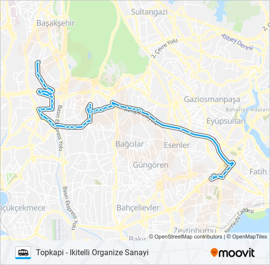 TOPKAPI - IKITELLI ORGANIZE SANAYI minibüs / dolmuş Hattı Haritası