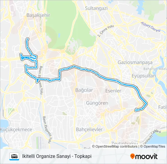 TOPKAPI - IKITELLI ORGANIZE SANAYI Dolmus & Minibus Line Map