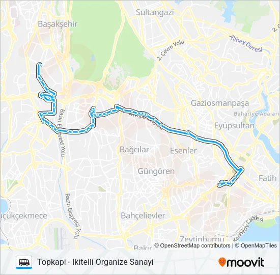 TOPKAPI - IKITELLI ORGANIZE SANAYI Dolmus & Minibus Line Map