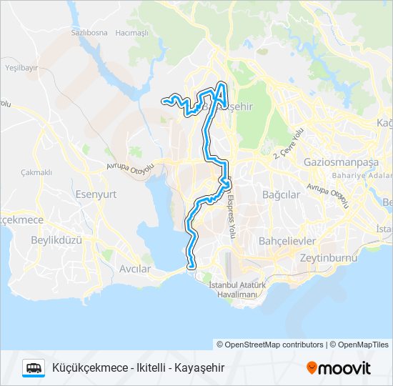 KAYAŞEHIR - IKITELLI - KÜÇÜKÇEKMECE minibüs / dolmuş Hattı Haritası