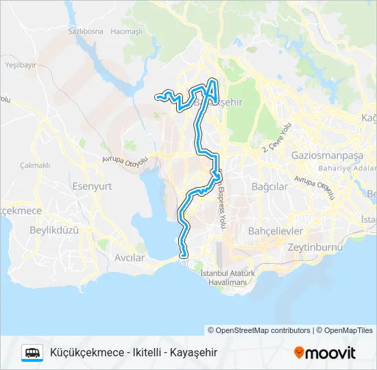KAYAŞEHIR - IKITELLI - KÜÇÜKÇEKMECE Dolmus & Minibus Line Map