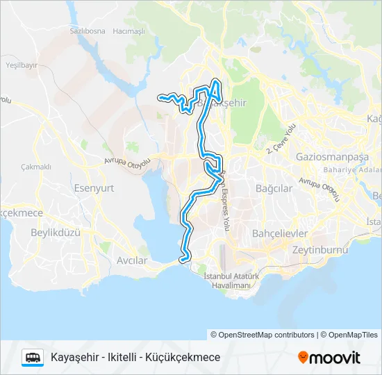 KAYAŞEHIR - IKITELLI - KÜÇÜKÇEKMECE Dolmus & Minibus Line Map