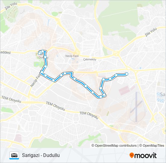 DUDULLU - SARIGAZI minibüs / dolmuş Hattı Haritası