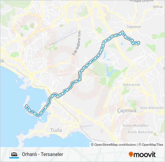 TERSANELER - ORHANLI Dolmus & Minibus Line Map