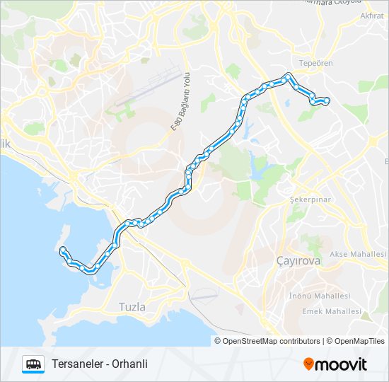 TERSANELER - ORHANLI minibüs / dolmuş Hattı Haritası