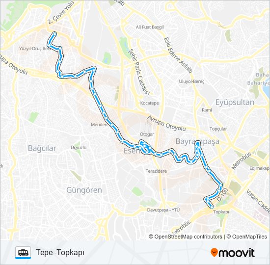 TOPKAPI - TEPE minibüs / dolmuş Hattı Haritası