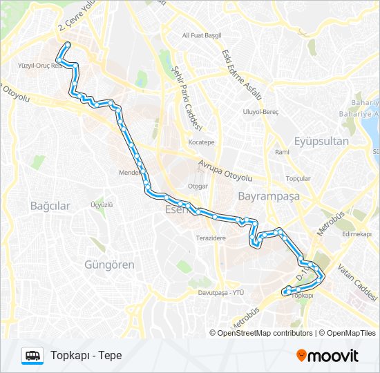 TOPKAPI - TEPE Dolmus & Minibus Line Map