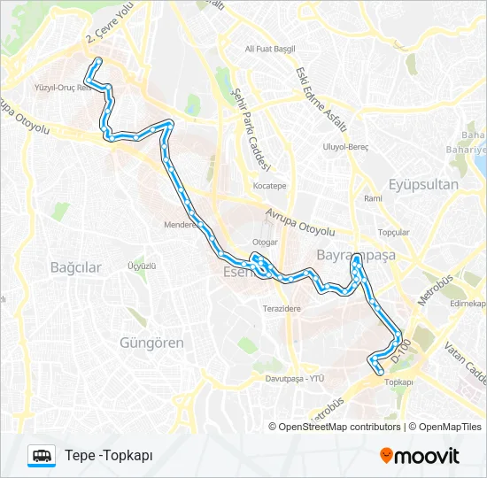 TOPKAPI - TEPE Dolmus & Minibus Line Map