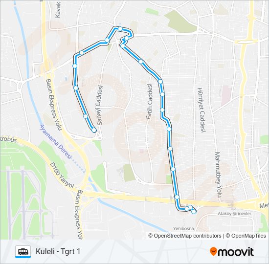 KULELI - TGRT 1 minibüs / dolmuş Hattı Haritası