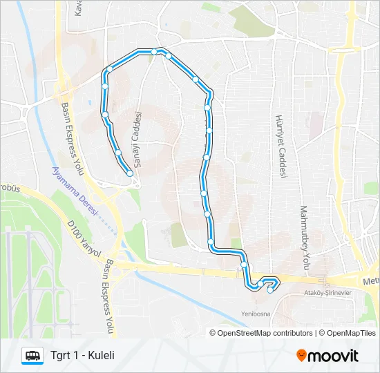 KULELI - TGRT 1 minibüs / dolmuş Hattı Haritası