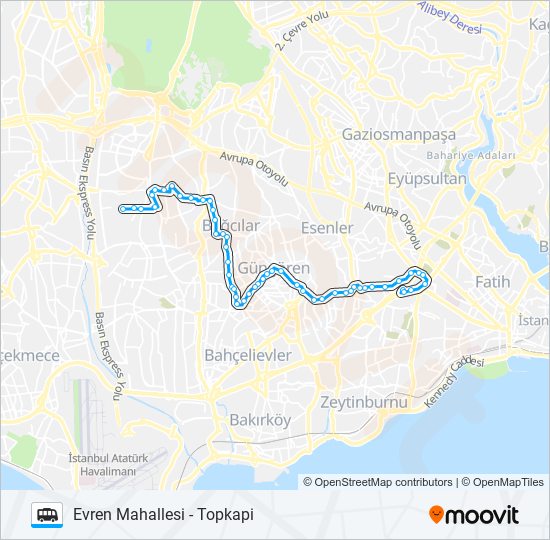 TOPKAPI - EVREN MAHALLESI Dolmus & Minibus Line Map