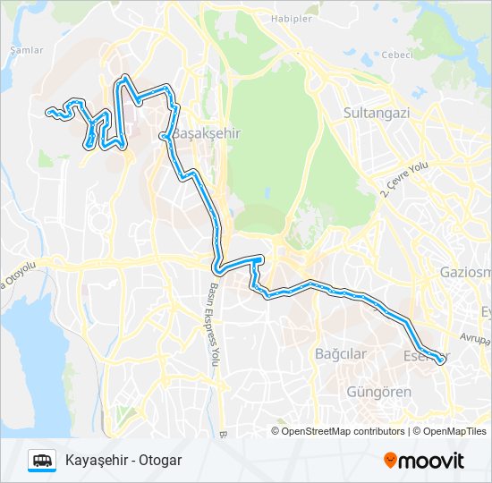 KAYAŞEHIR - OTOGAR minibüs / dolmuş Hattı Haritası