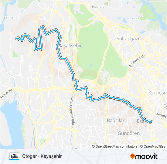 KAYAŞEHIR - OTOGAR minibüs / dolmuş Hattı Haritası