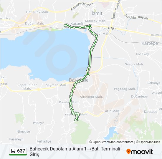 637 otobüs Hattı Haritası