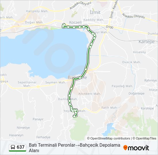 637 otobüs Hattı Haritası