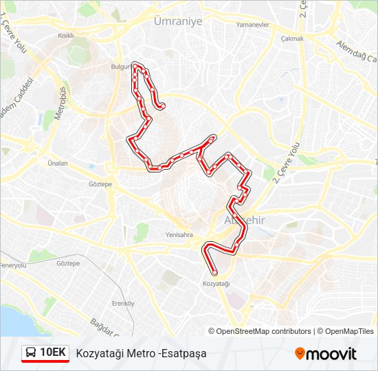 10EK otobüs Hattı Haritası