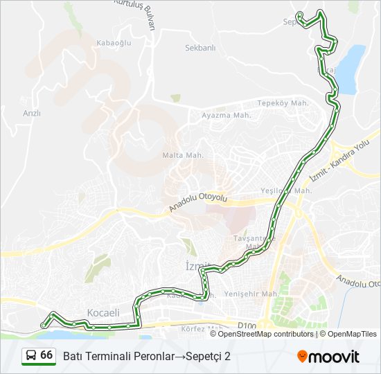 66 otobüs Hattı Haritası