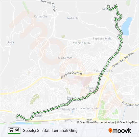 66 otobüs Hattı Haritası