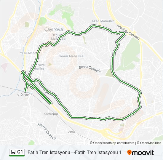 G1 otobüs Hattı Haritası