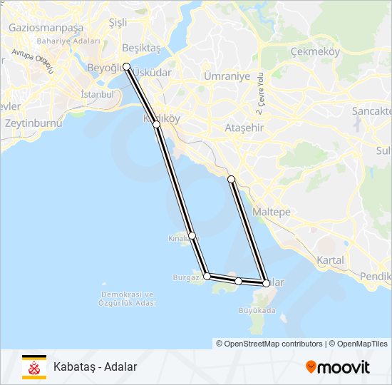 Kabataş - Adalar ferry Line Map