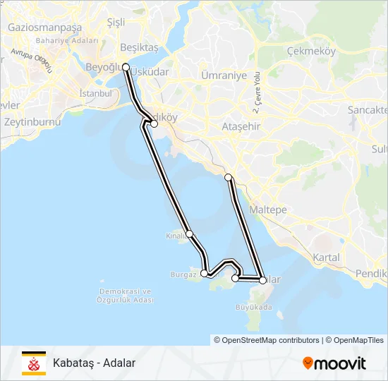 KABATAŞ - ADALAR Ferry Line Map