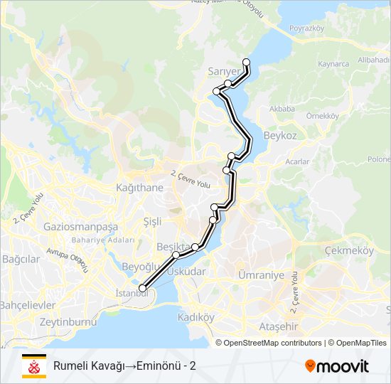 RUMELIKAVAĞI - EMINÖNÜ vapur Hattı Haritası