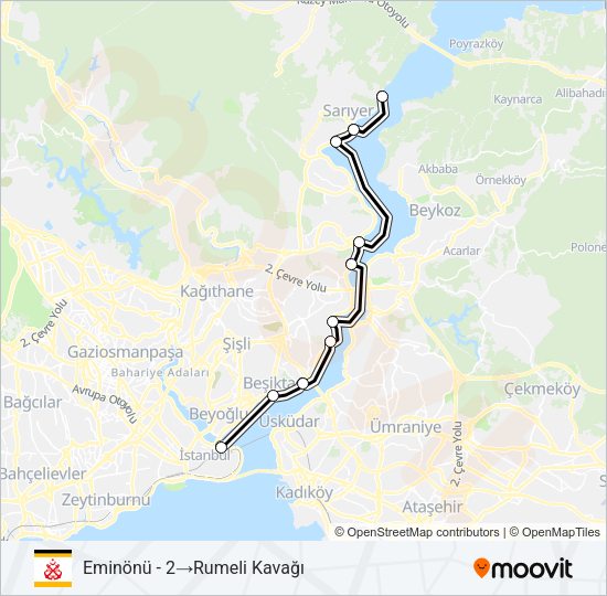 RUMELIKAVAĞI - EMINÖNÜ vapur Hattı Haritası