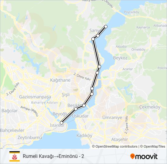 RUMELIKAVAĞI - EMINÖNÜ vapur Hattı Haritası