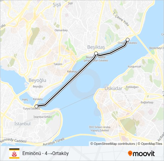 ORTAKÖY - BEŞIKTAŞ - EMINÖNÜ vapur Hattı Haritası