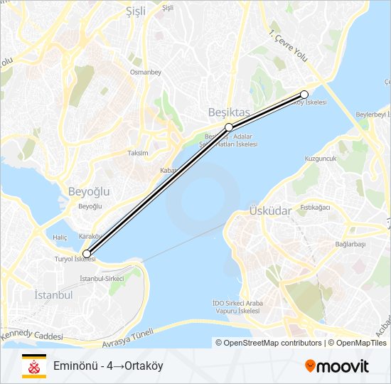 Ortaköy - Beşiktaş - Eminönü ferry Line Map
