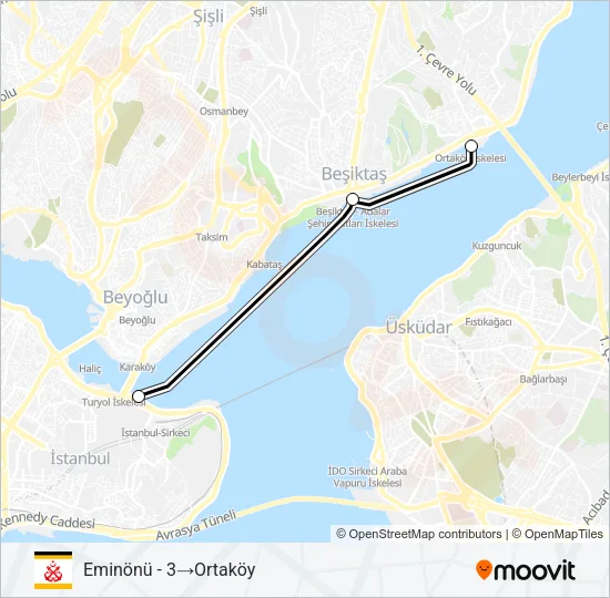ORTAKÖY - BEŞIKTAŞ - EMINÖNÜ Ferry Line Map