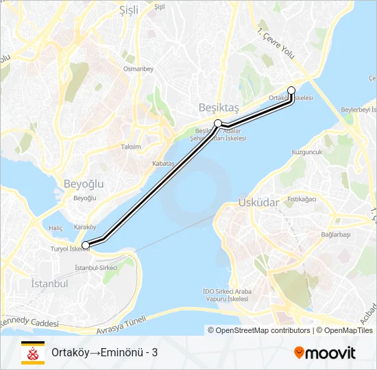 ORTAKÖY - BEŞIKTAŞ - EMINÖNÜ Ferry Line Map