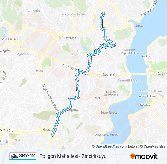 SRY-12 minibüs / dolmuş Hattı Haritası
