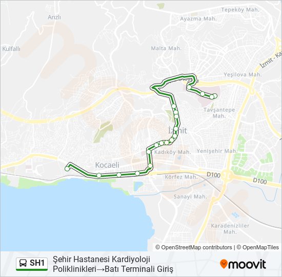 SH1 otobüs Hattı Haritası