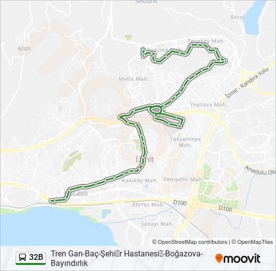 32B otobüs Hattı Haritası