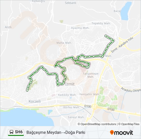 SH6 otobüs Hattı Haritası