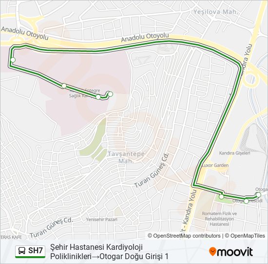 SH7 otobüs Hattı Haritası