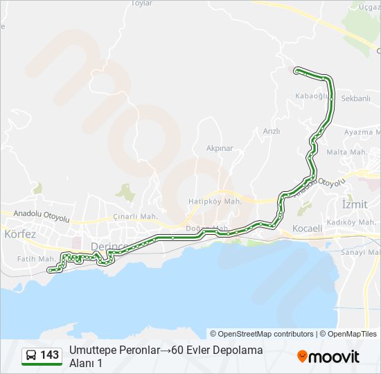 143 otobüs Hattı Haritası